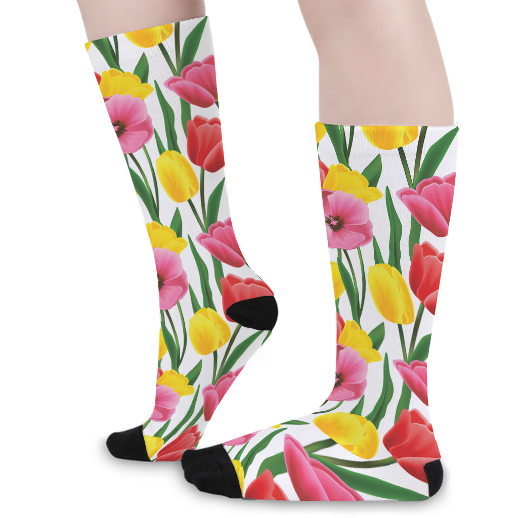 Colorful Tulip Pattern Print Long Socks