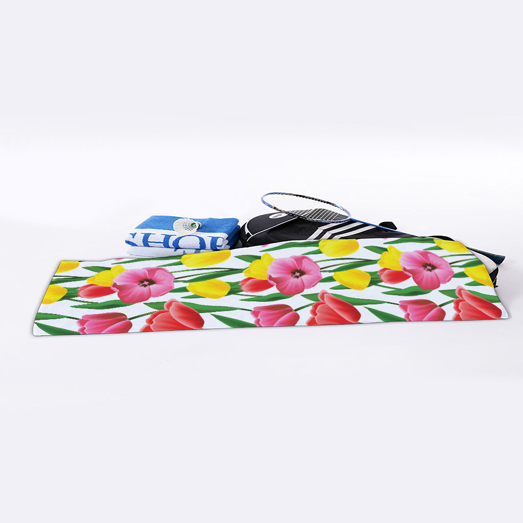 Colorful Tulip Pattern Print Sports Towel