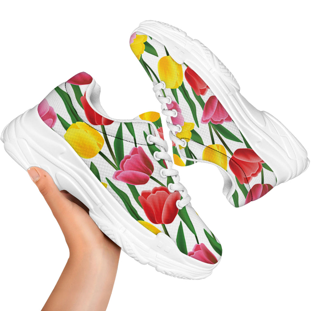 Colorful Tulip Pattern Print White Chunky Shoes
