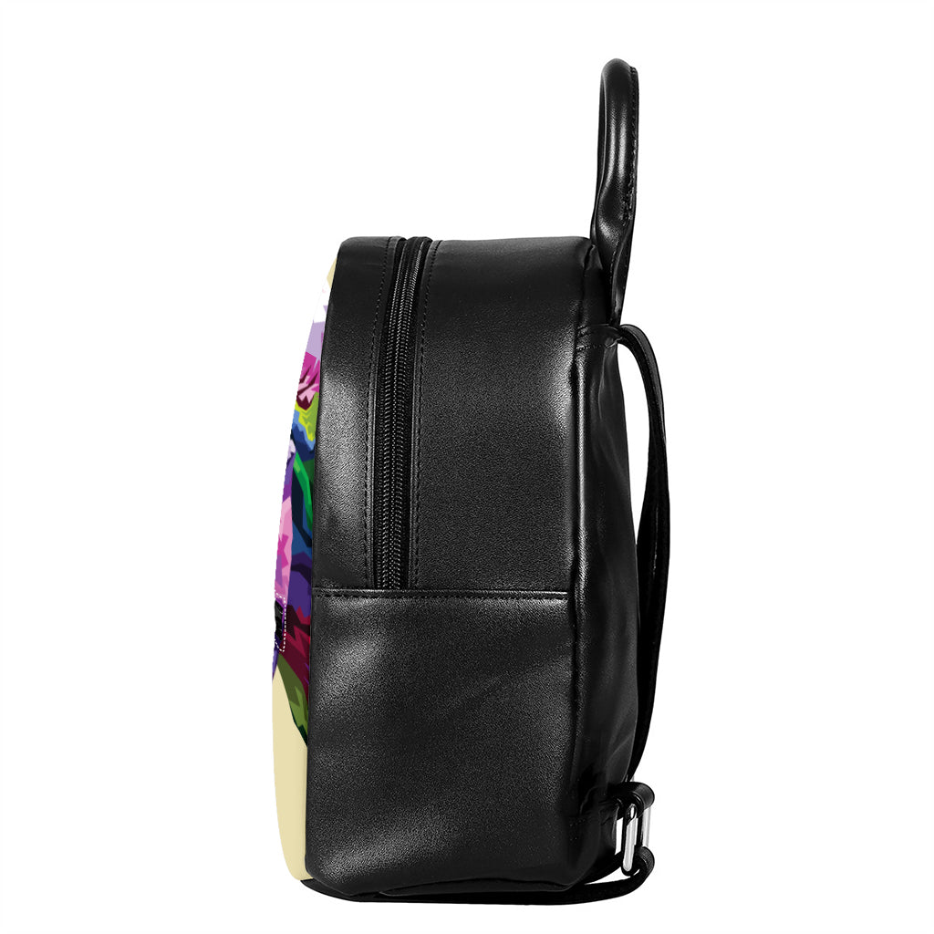 Colorful Tyrannosaurus Rex Print Leather Backpack