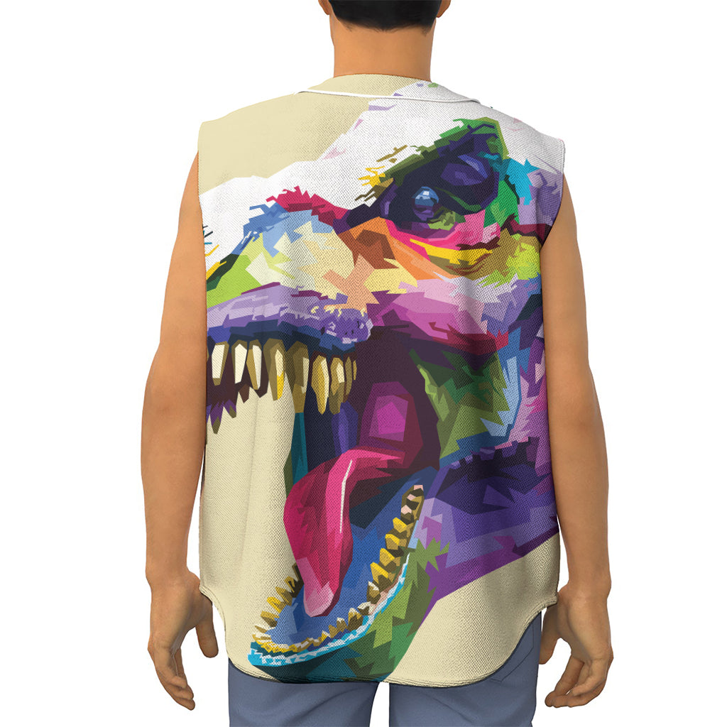 Colorful Tyrannosaurus Rex Print Sleeveless Baseball Jersey
