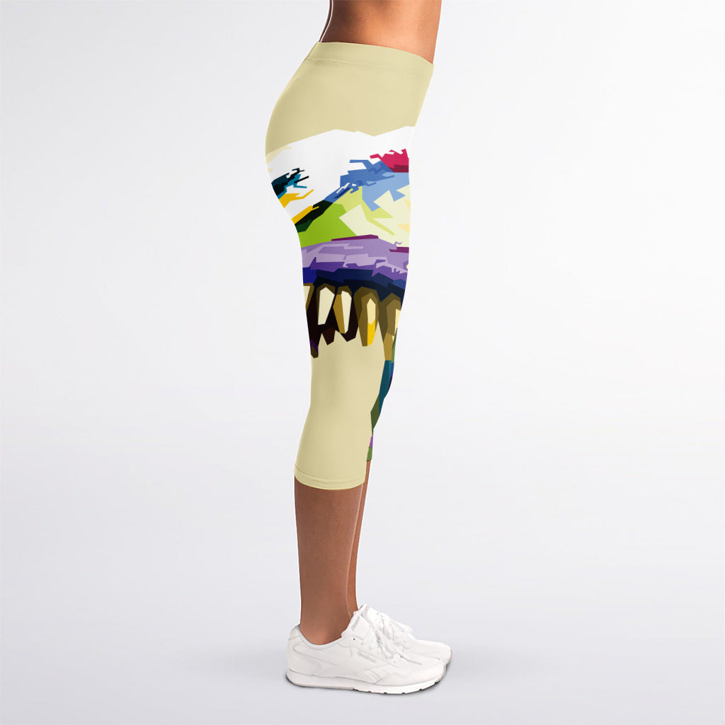 Colorful Tyrannosaurus Rex Print Women's Capri Leggings