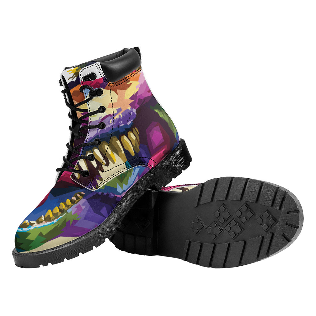 Colorful Tyrannosaurus Rex Print Work Boots