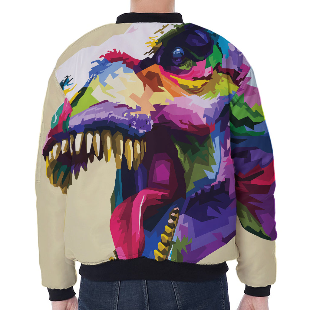 Colorful Tyrannosaurus Rex Print Zip Sleeve Bomber Jacket