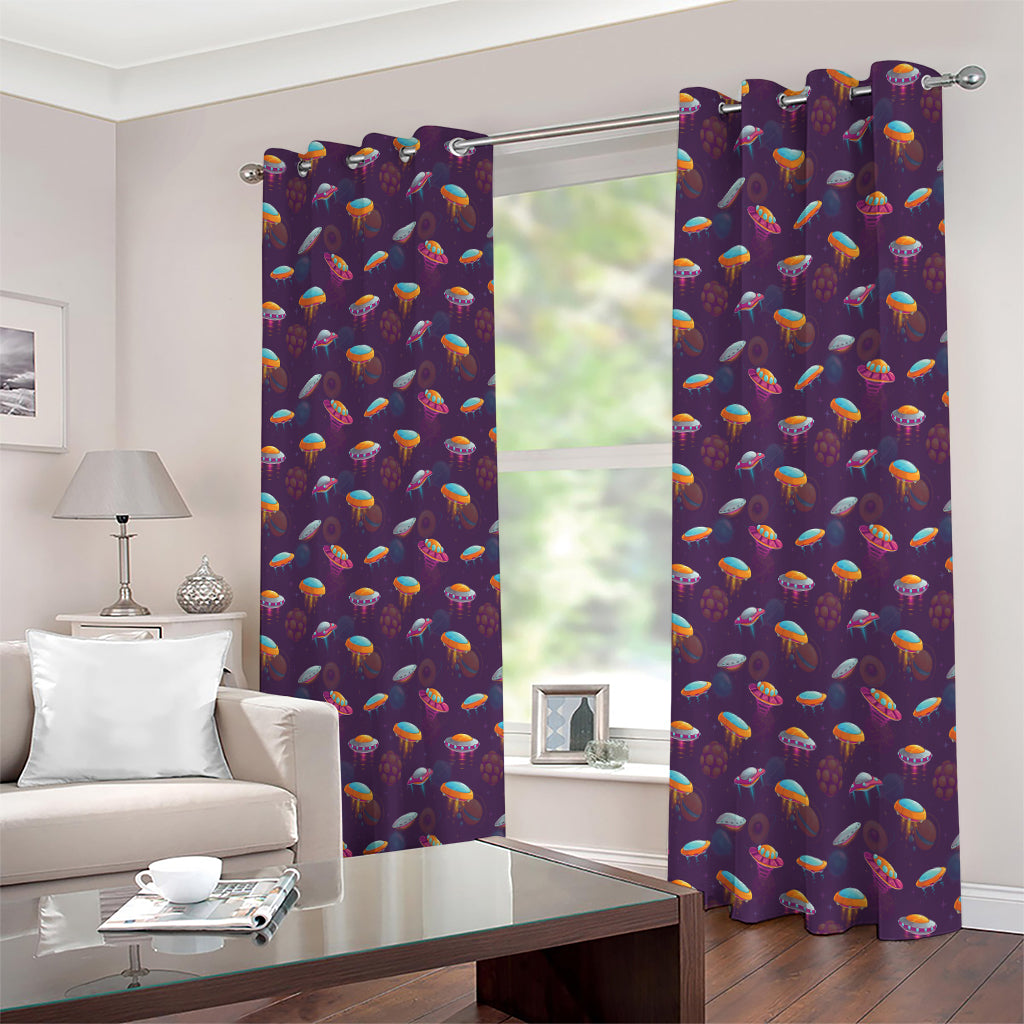 Colorful UFO Pattern Print Extra Wide Grommet Curtains