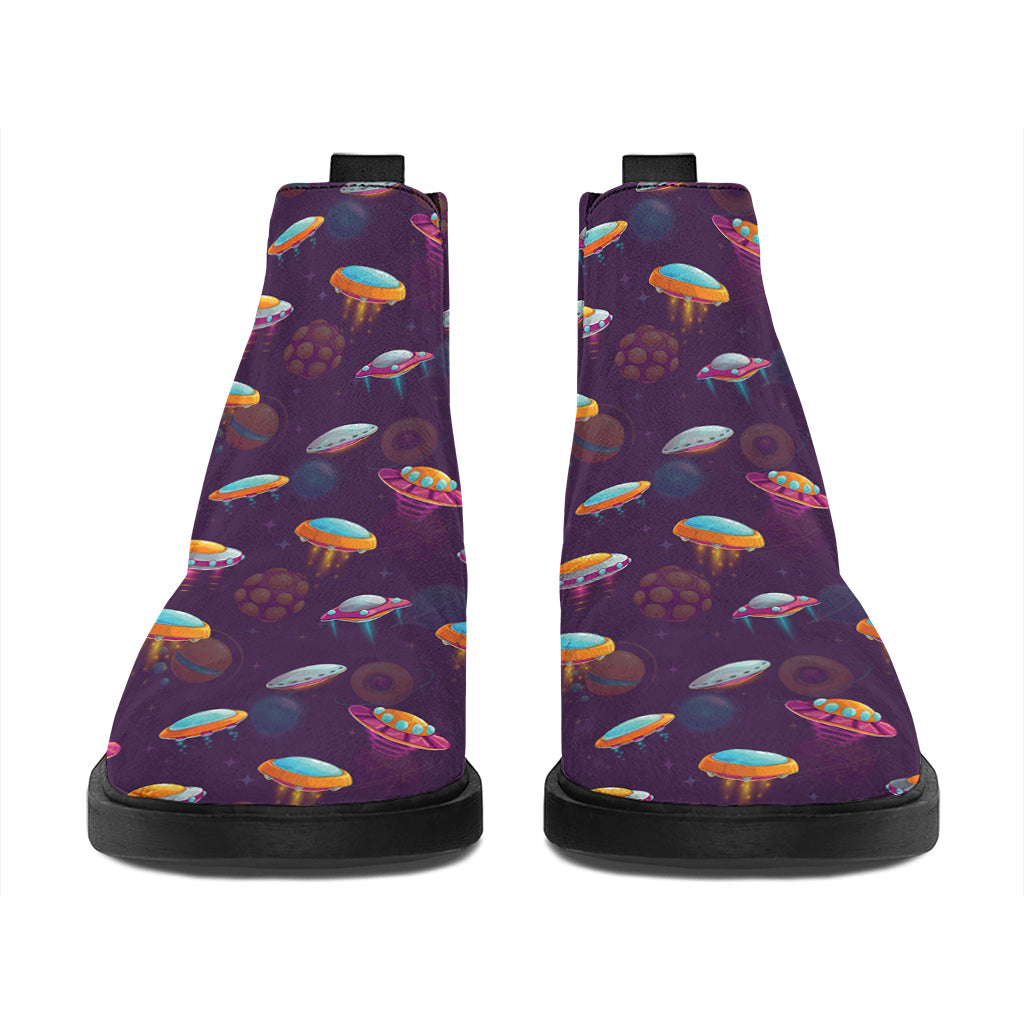 Colorful UFO Pattern Print Flat Ankle Boots