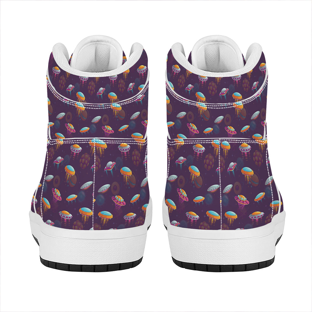 Colorful UFO Pattern Print High Top Leather Sneakers