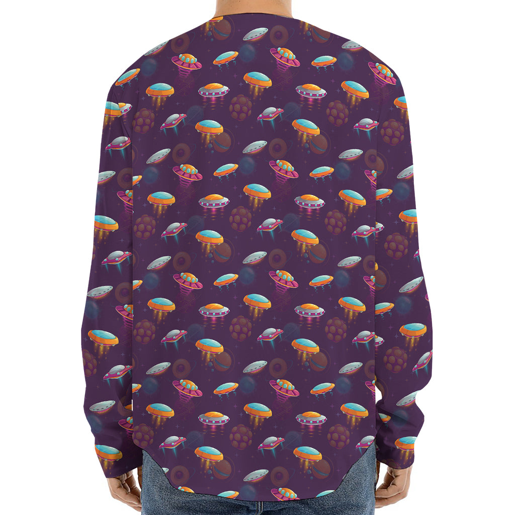 Colorful UFO Pattern Print Long Sleeve Baseball Jersey
