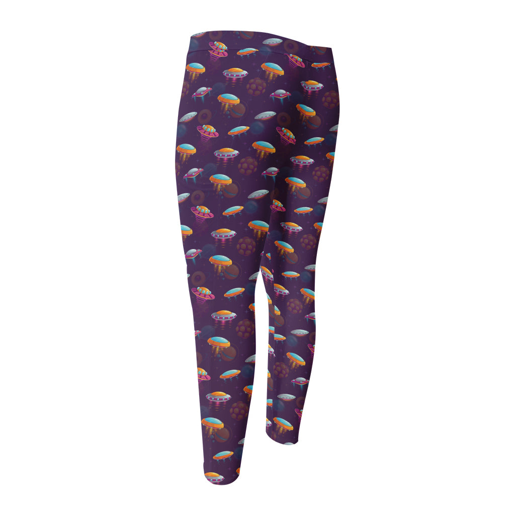 Colorful UFO Pattern Print Men's Compression Pants
