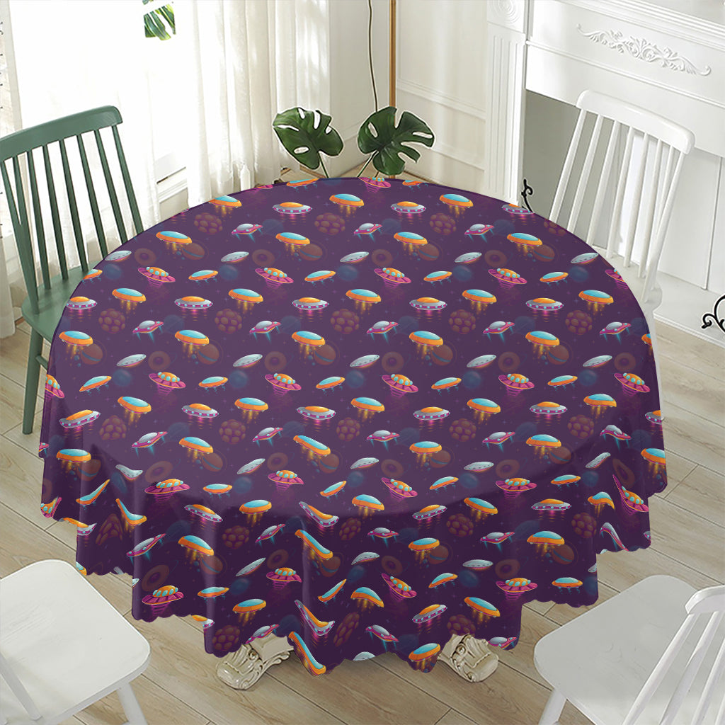 Colorful UFO Pattern Print Waterproof Round Tablecloth