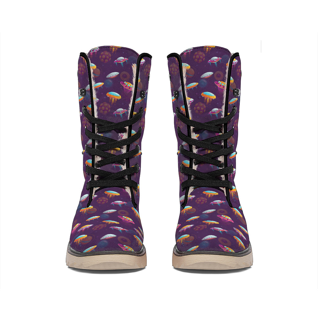Colorful UFO Pattern Print Winter Boots