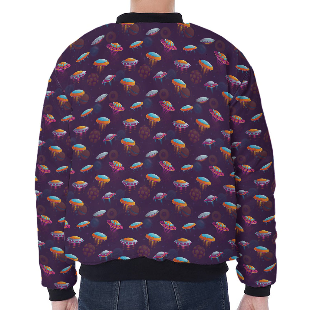 Colorful UFO Pattern Print Zip Sleeve Bomber Jacket