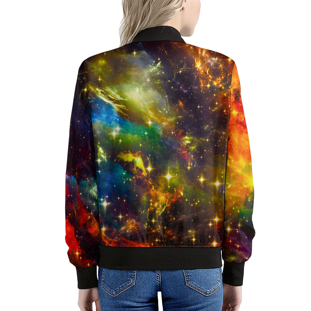 Colorful Universe Galaxy Space Print Women's Bomber Jacket