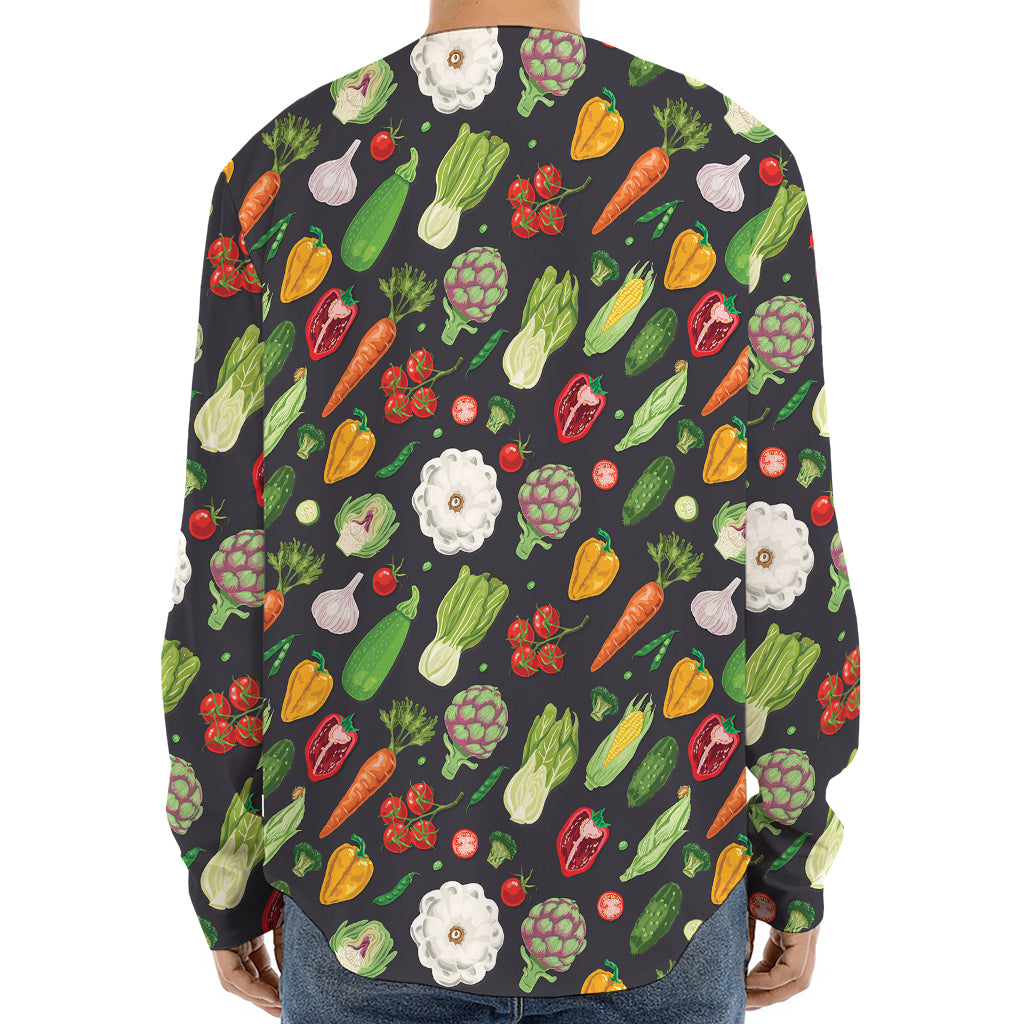 Colorful Vegetable Pattern Print Long Sleeve Baseball Jersey