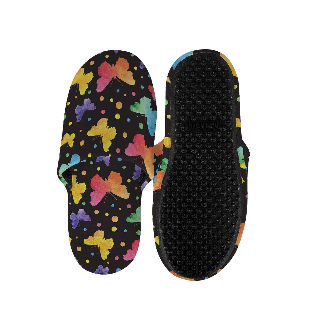 Colorful Watercolor Butterfly Print Slippers