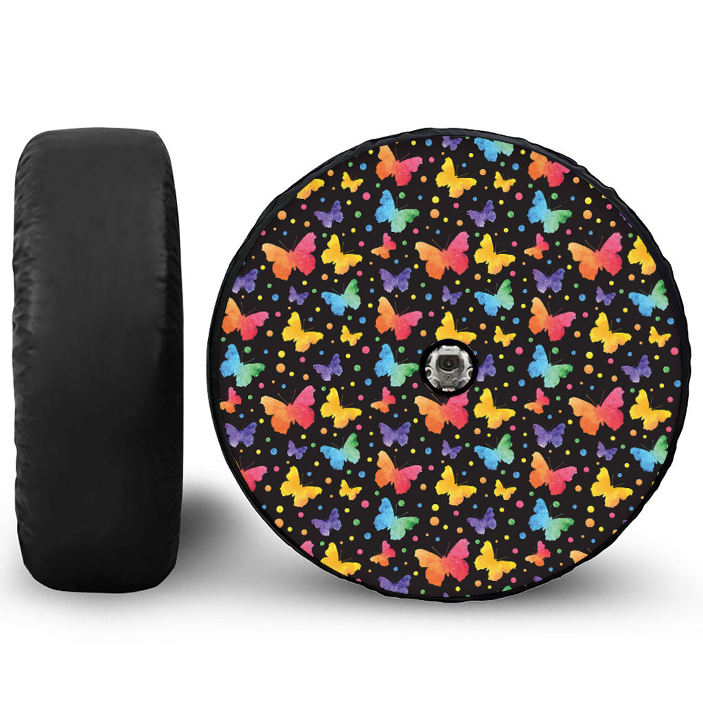 Colorful Watercolor Butterfly Print Tire Cover With Camera Hole
