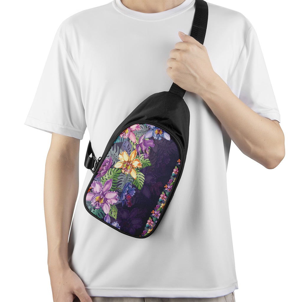 Colorful Watercolor Cattleya Print Chest Bag