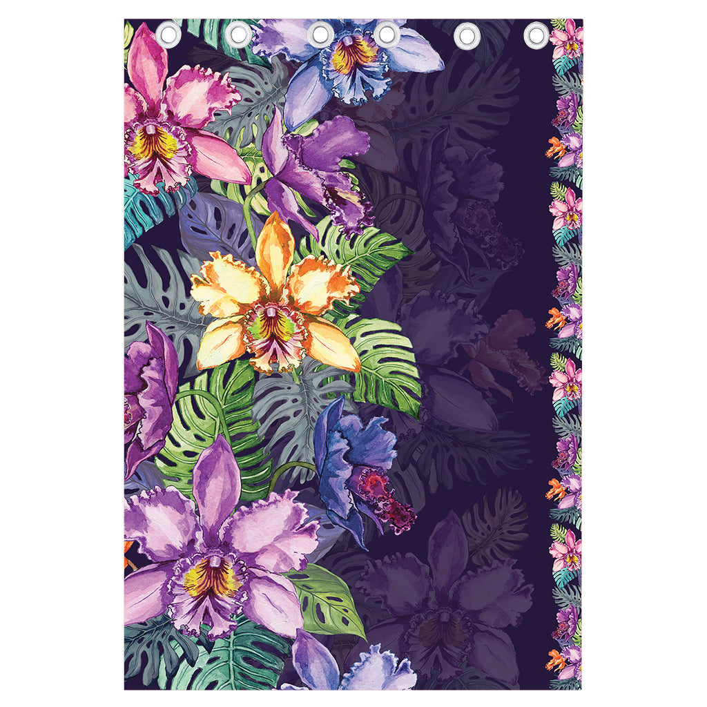 Colorful Watercolor Cattleya Print Curtain