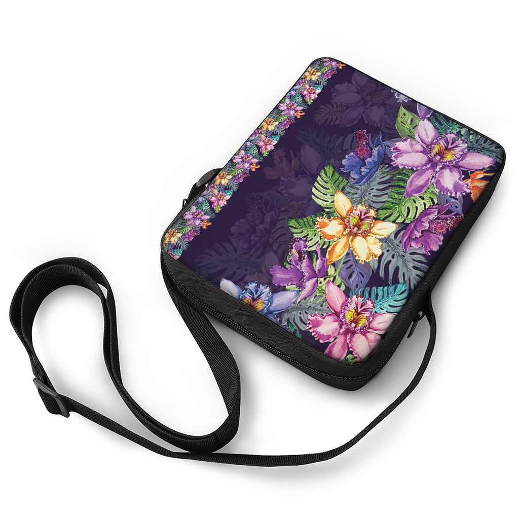 Colorful Watercolor Cattleya Print Rectangular Crossbody Bag
