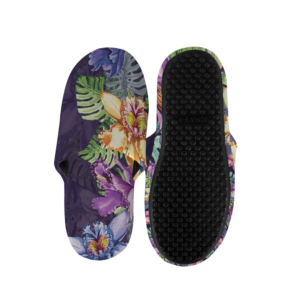Colorful Watercolor Cattleya Print Slippers