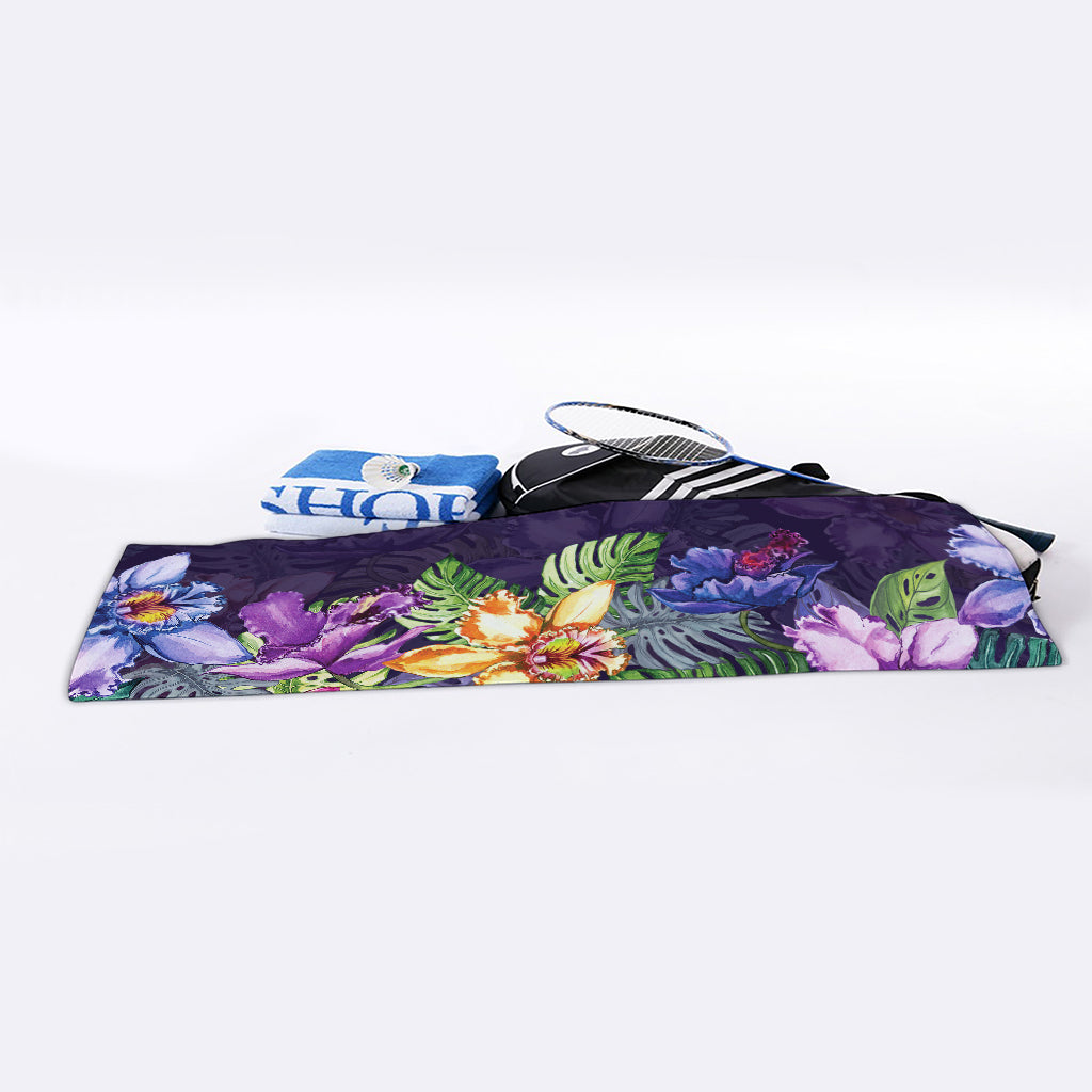 Colorful Watercolor Cattleya Print Sports Towel