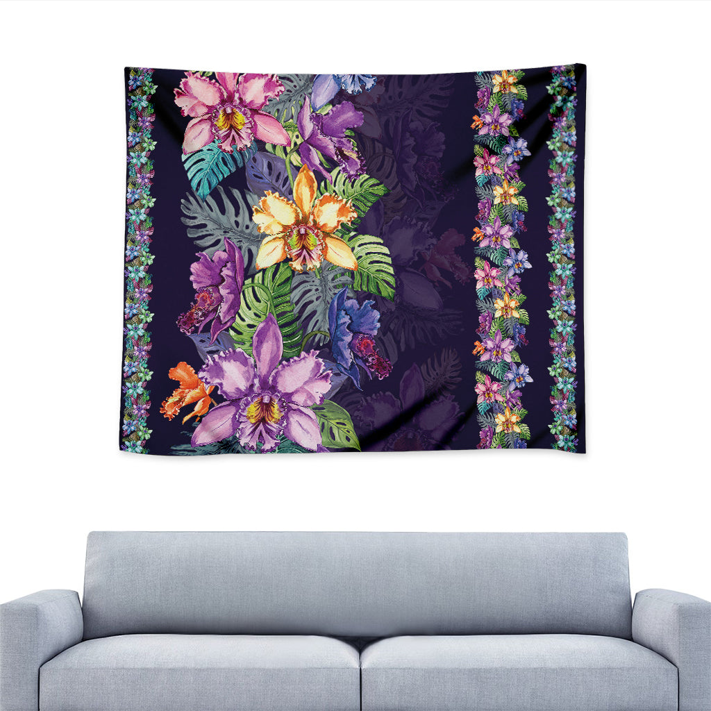 Colorful Watercolor Cattleya Print Tapestry