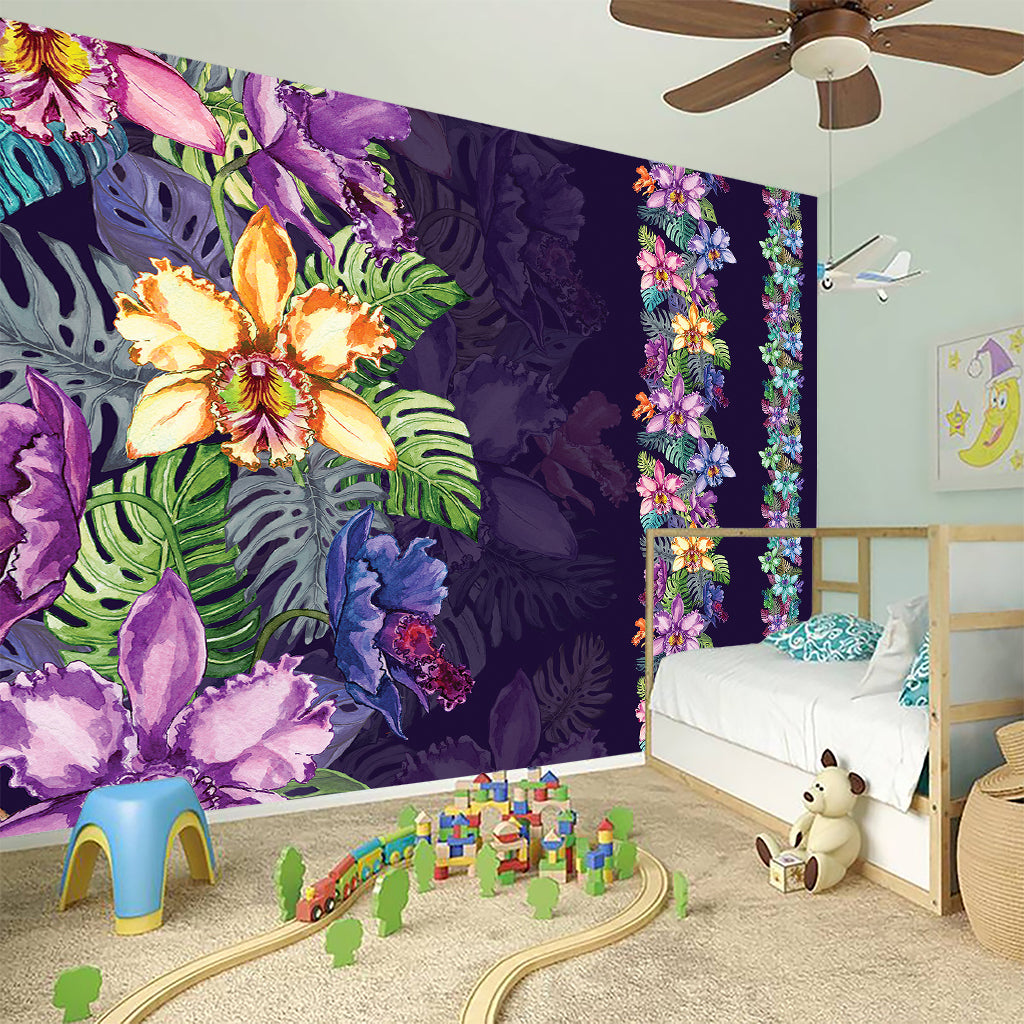 Colorful Watercolor Cattleya Print Wall Sticker
