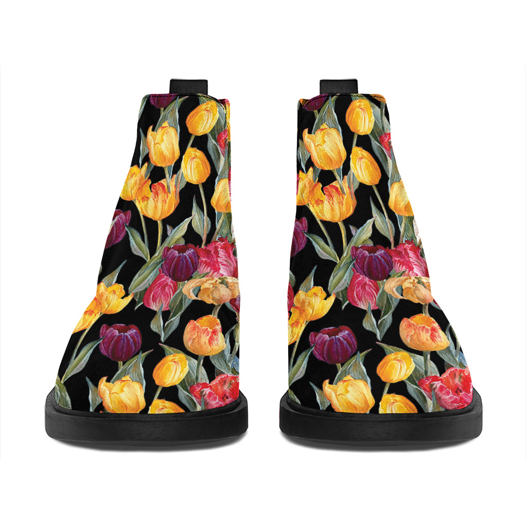 Colorful Watercolor Tulip Pattern Print Flat Ankle Boots