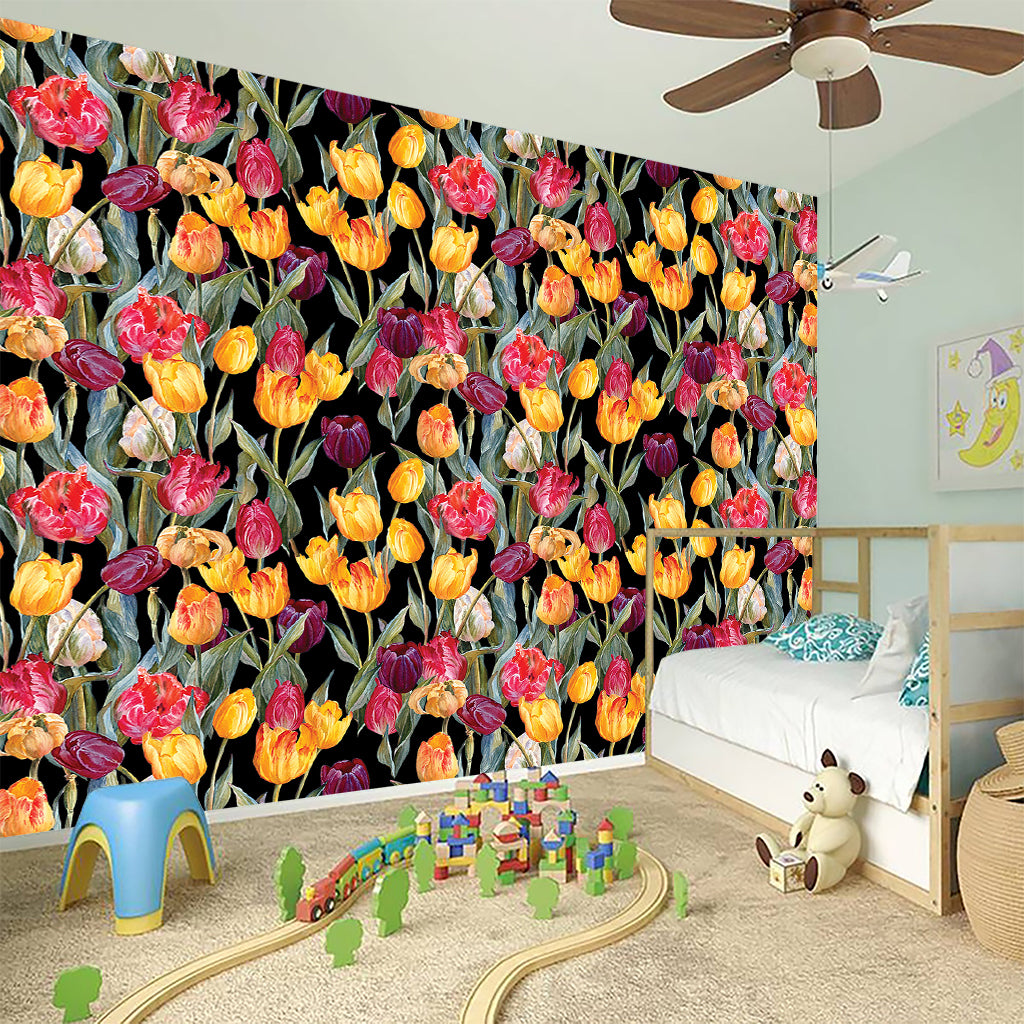Colorful Watercolor Tulip Pattern Print Wall Sticker
