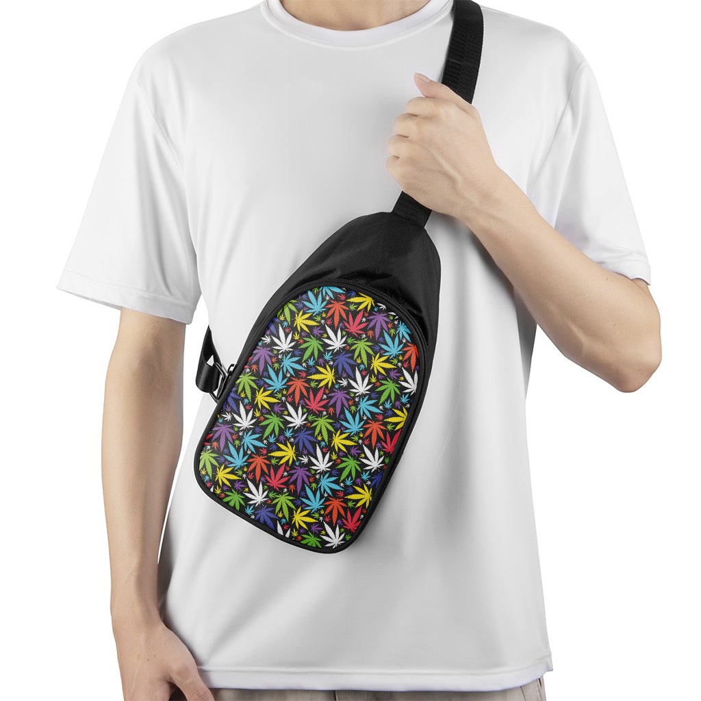 Colorful Weed Leaf Pattern Print Chest Bag
