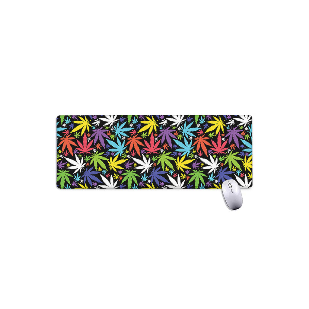 Colorful Weed Leaf Pattern Print Extended Mouse Pad
