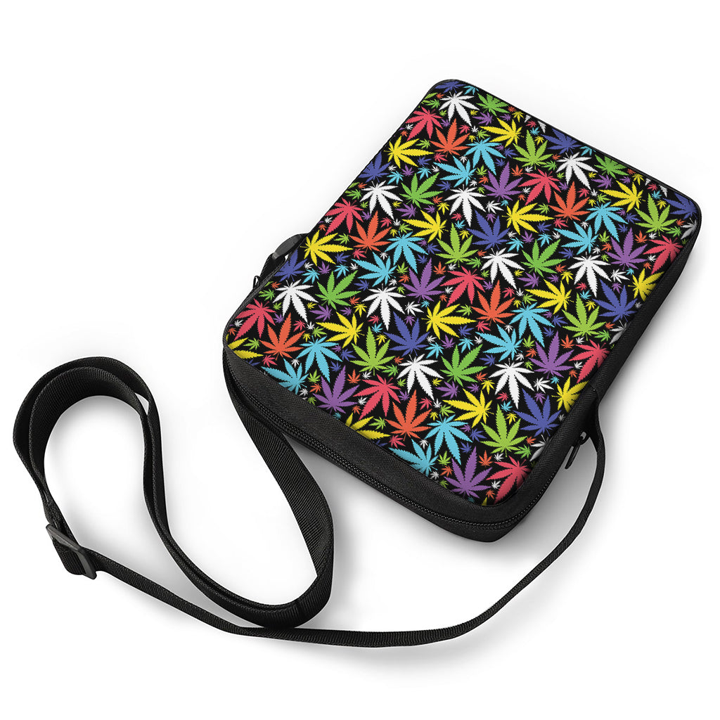Colorful Weed Leaf Pattern Print Rectangular Crossbody Bag