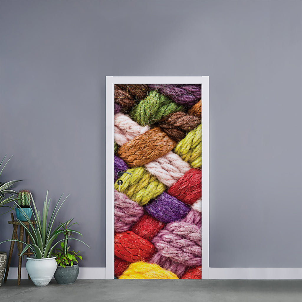 Colorful Wool Yarns Print Door Sticker