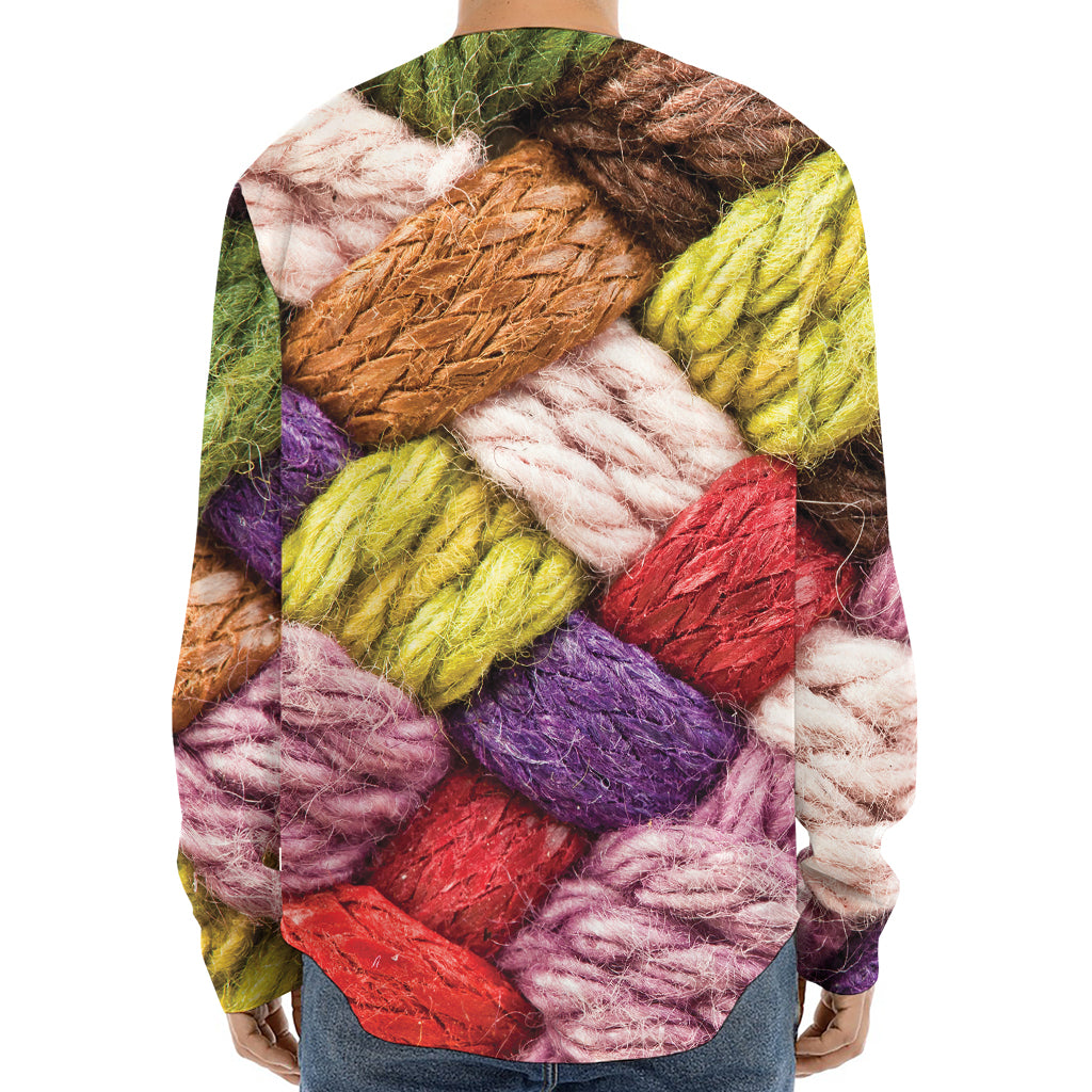 Colorful Wool Yarns Print Long Sleeve Baseball Jersey