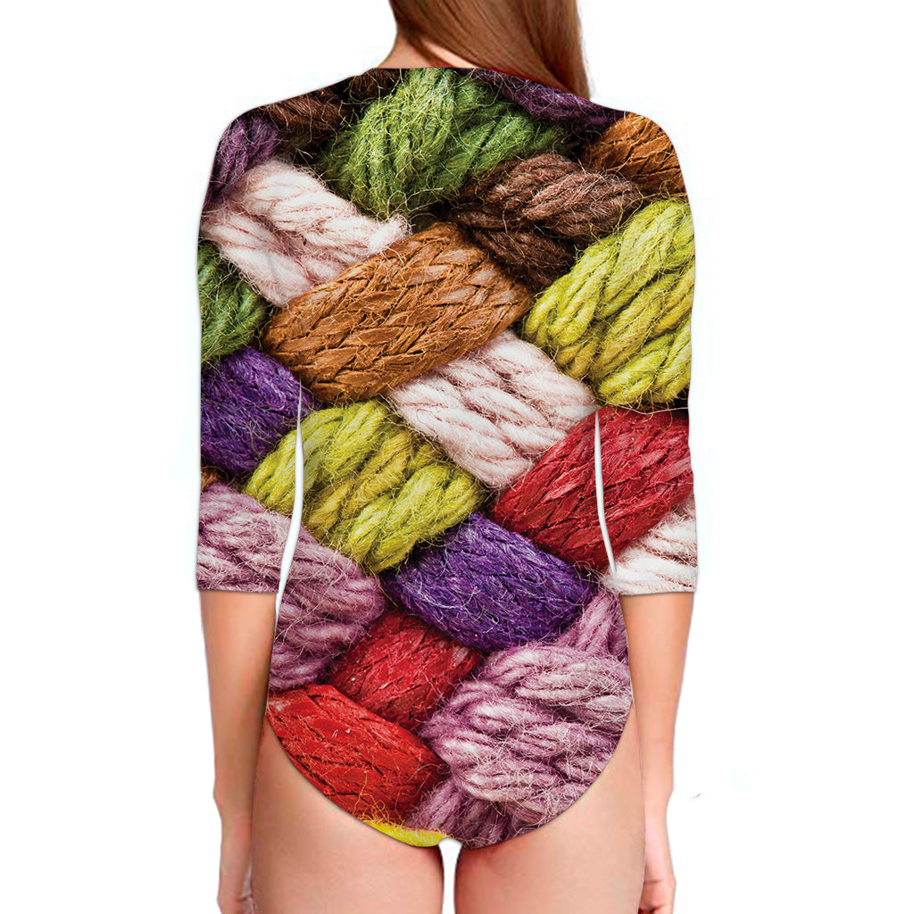 Colorful Wool Yarns Print Long Sleeve Swimsuit