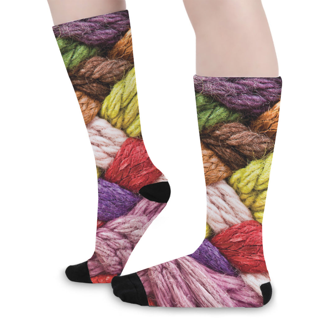 Colorful Wool Yarns Print Long Socks