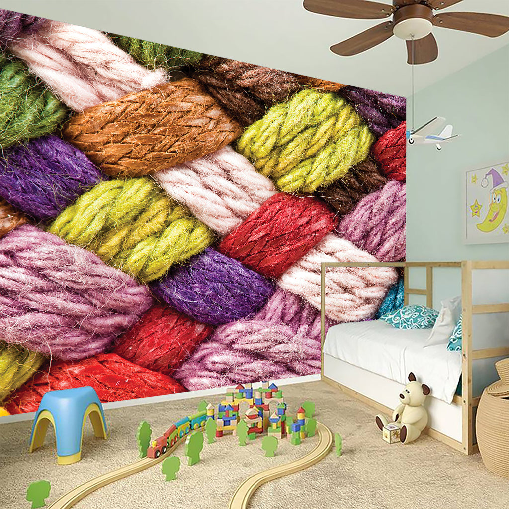Colorful Wool Yarns Print Wall Sticker