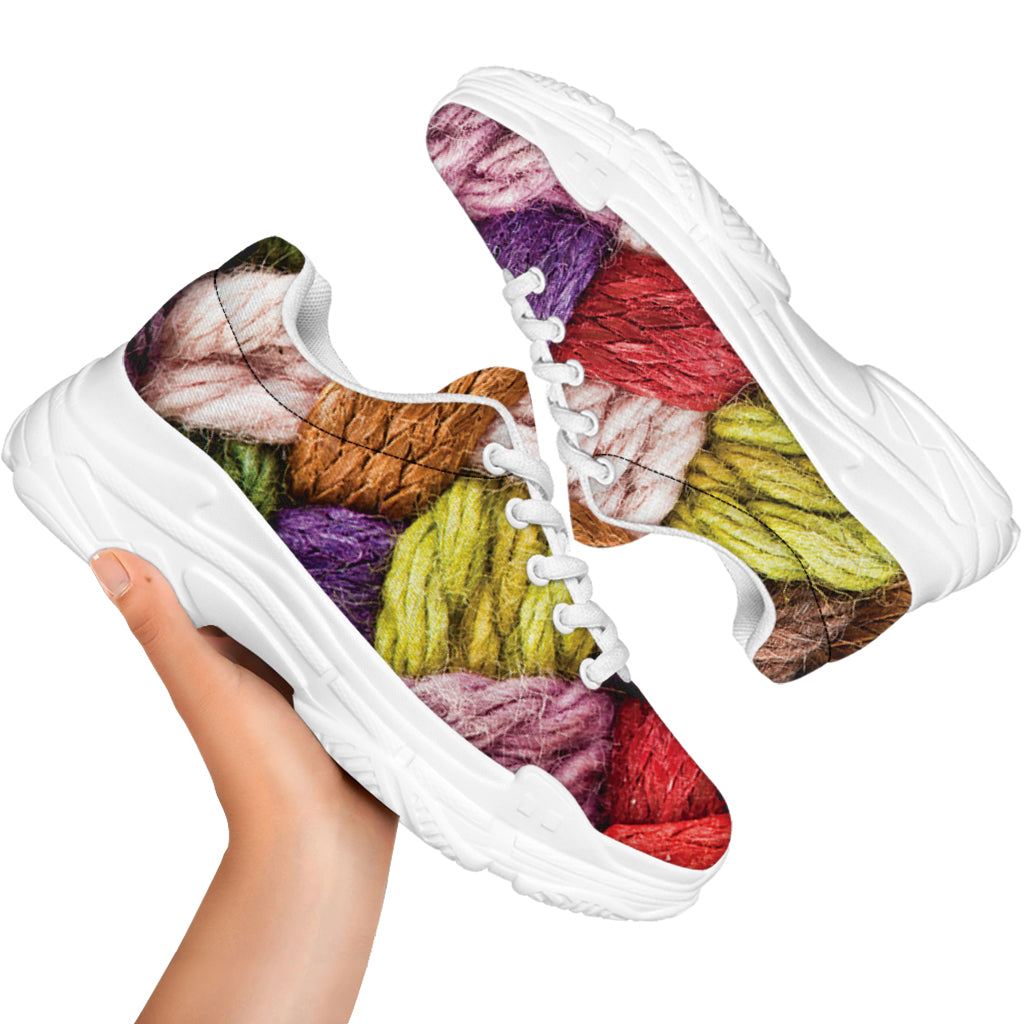 Colorful Wool Yarns Print White Chunky Shoes