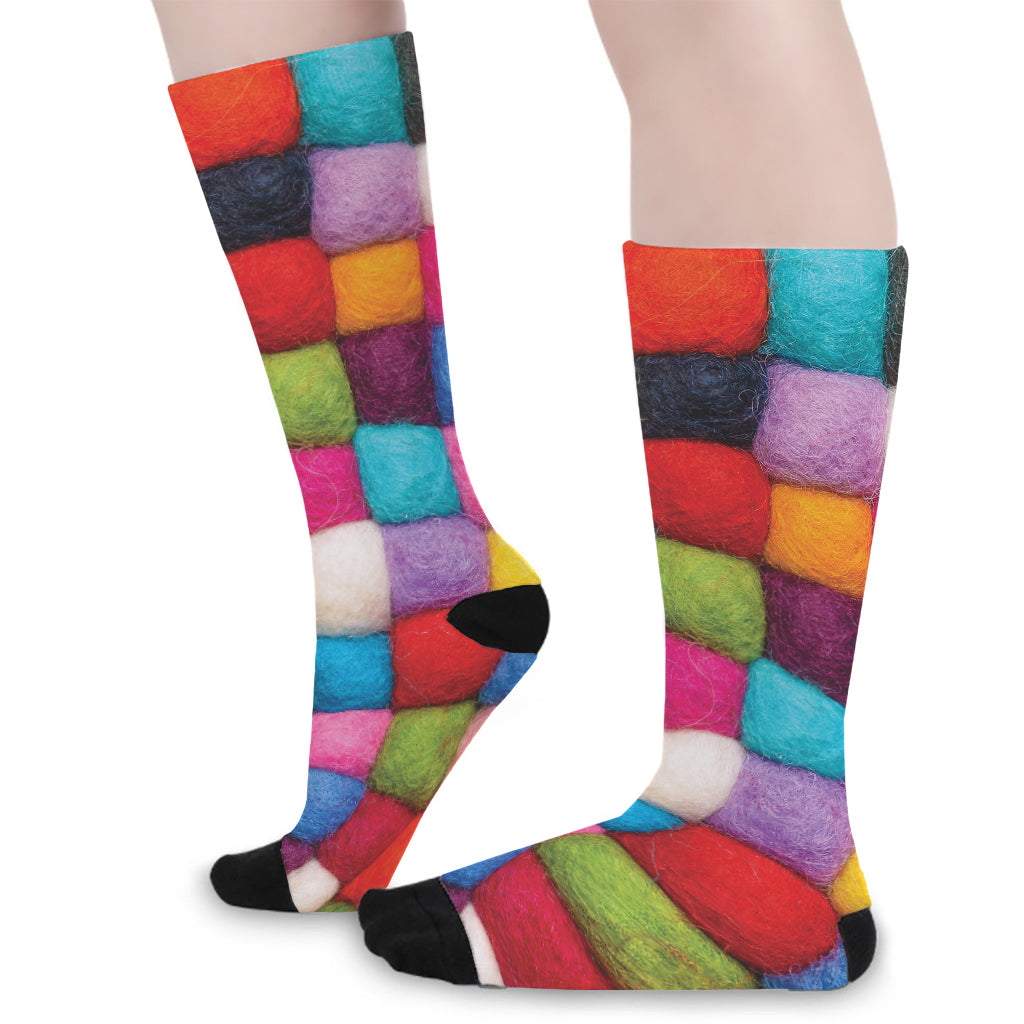 Colorful Yarn Balls Print Long Socks