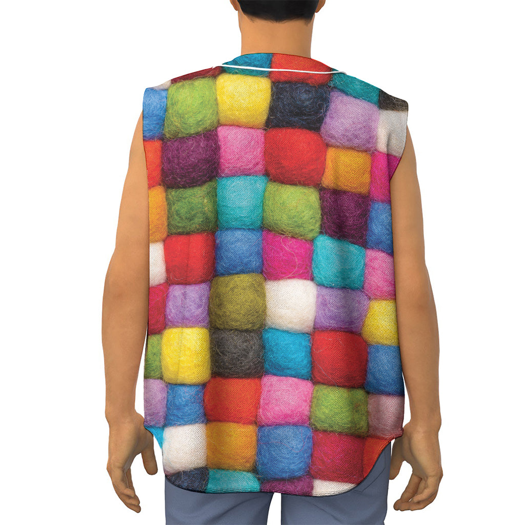 Colorful Yarn Balls Print Sleeveless Baseball Jersey