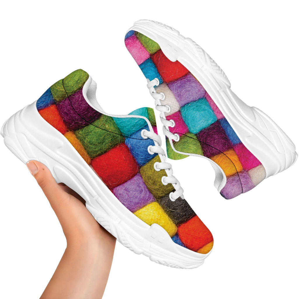 Colorful Yarn Balls Print White Chunky Shoes