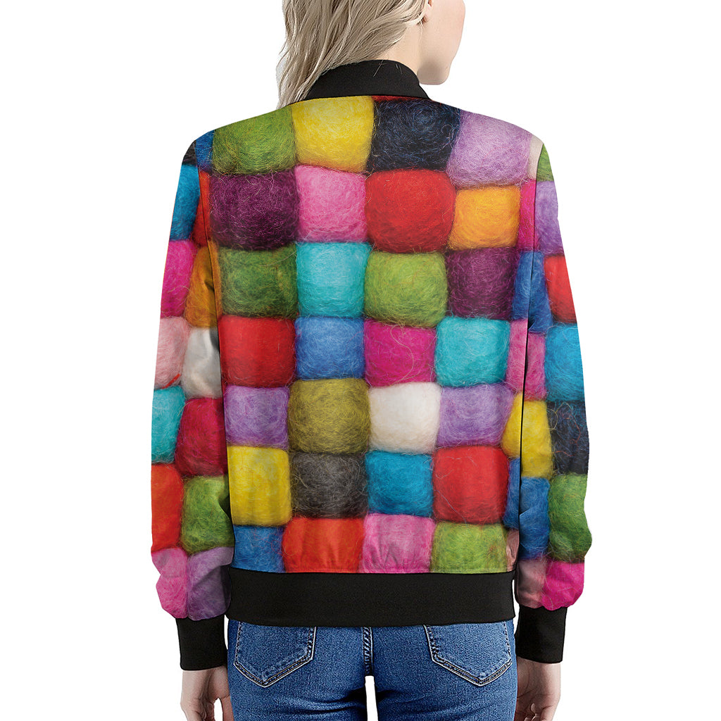 Colorful Yarn Balls Print Women's Bomber Jacket