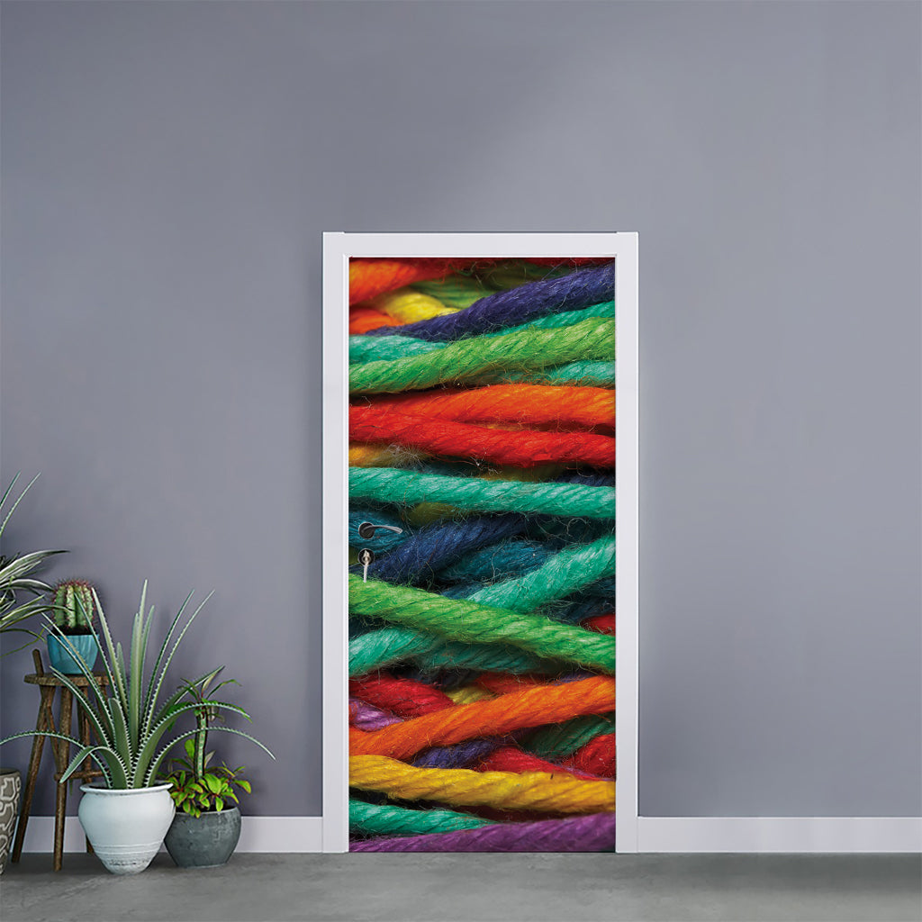 Colorful Yarn Print Door Sticker