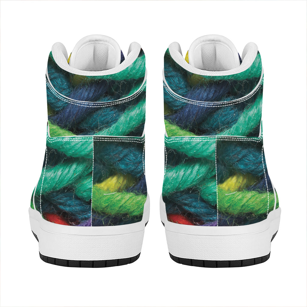 Colorful Yarn Print High Top Leather Sneakers