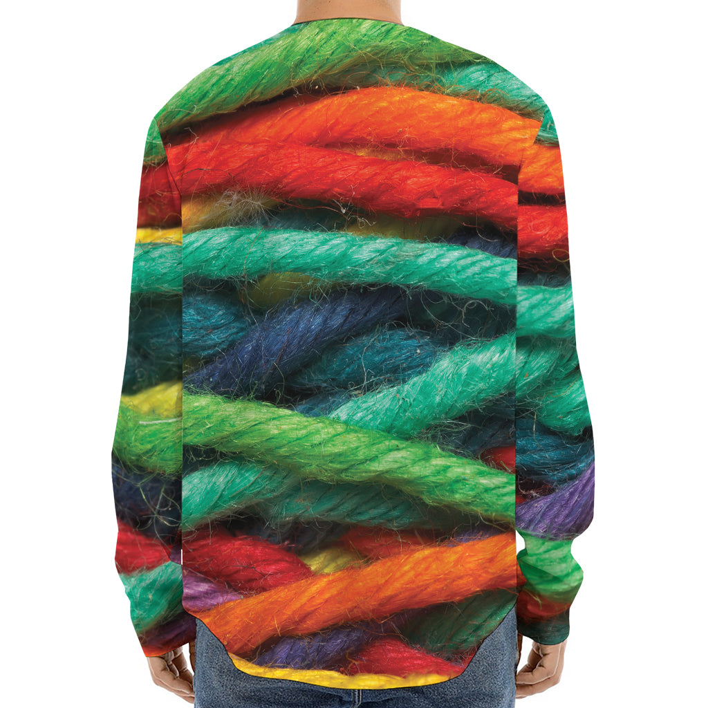 Colorful Yarn Print Long Sleeve Baseball Jersey