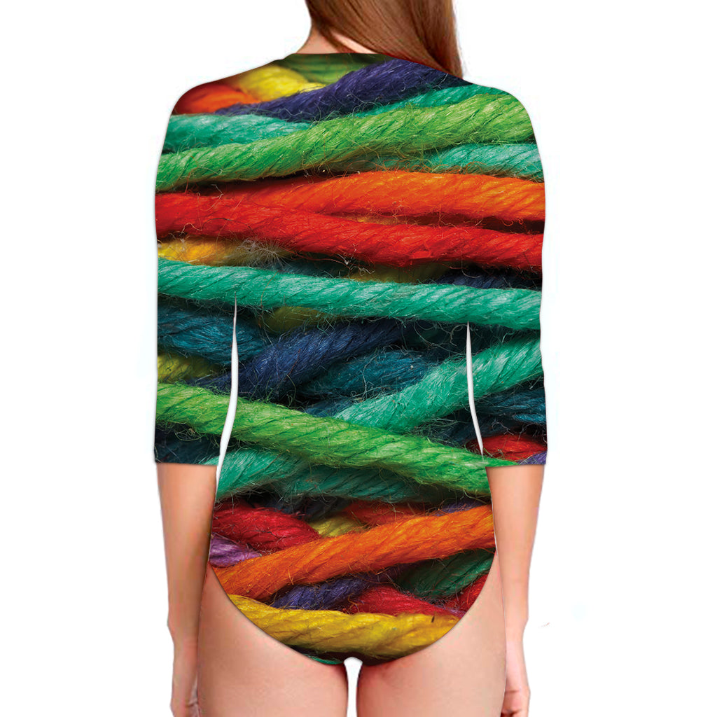 Colorful Yarn Print Long Sleeve Swimsuit