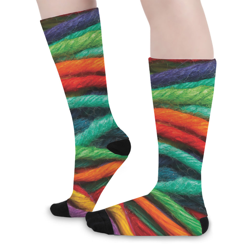 Colorful Yarn Print Long Socks