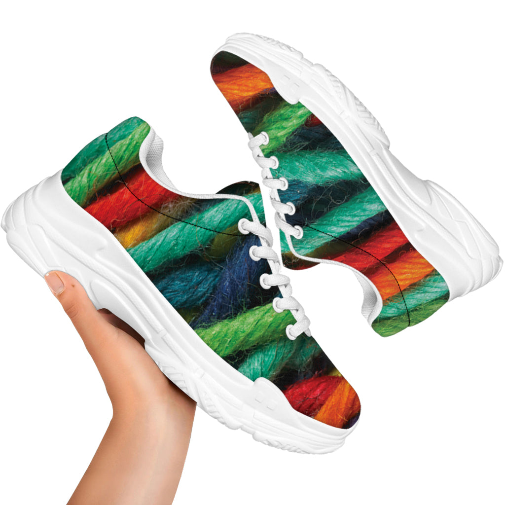 Colorful Yarn Print White Chunky Shoes