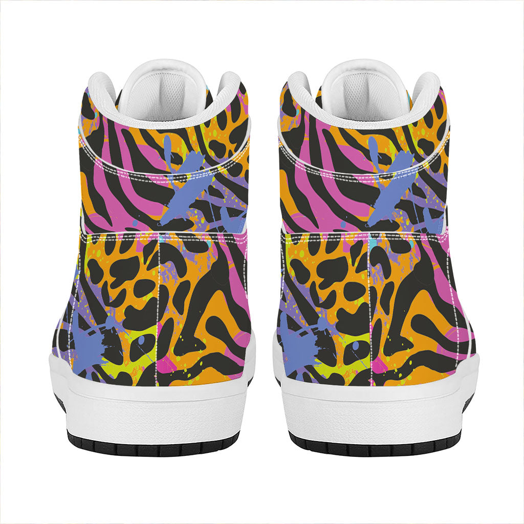 Colorful Zebra Leopard Pattern Print High Top Leather Sneakers