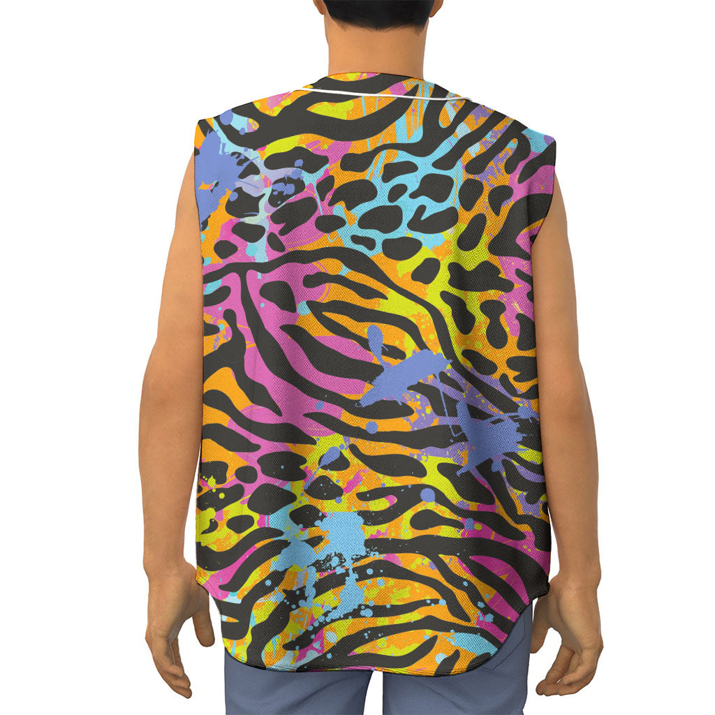 Colorful Zebra Leopard Pattern Print Sleeveless Baseball Jersey